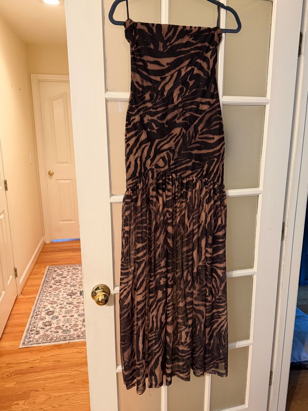 Strapless Brown Zebra-Print Maxi Dress